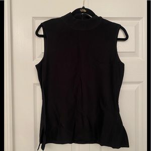 St John Small Black Mock Neck Sleeveless Top